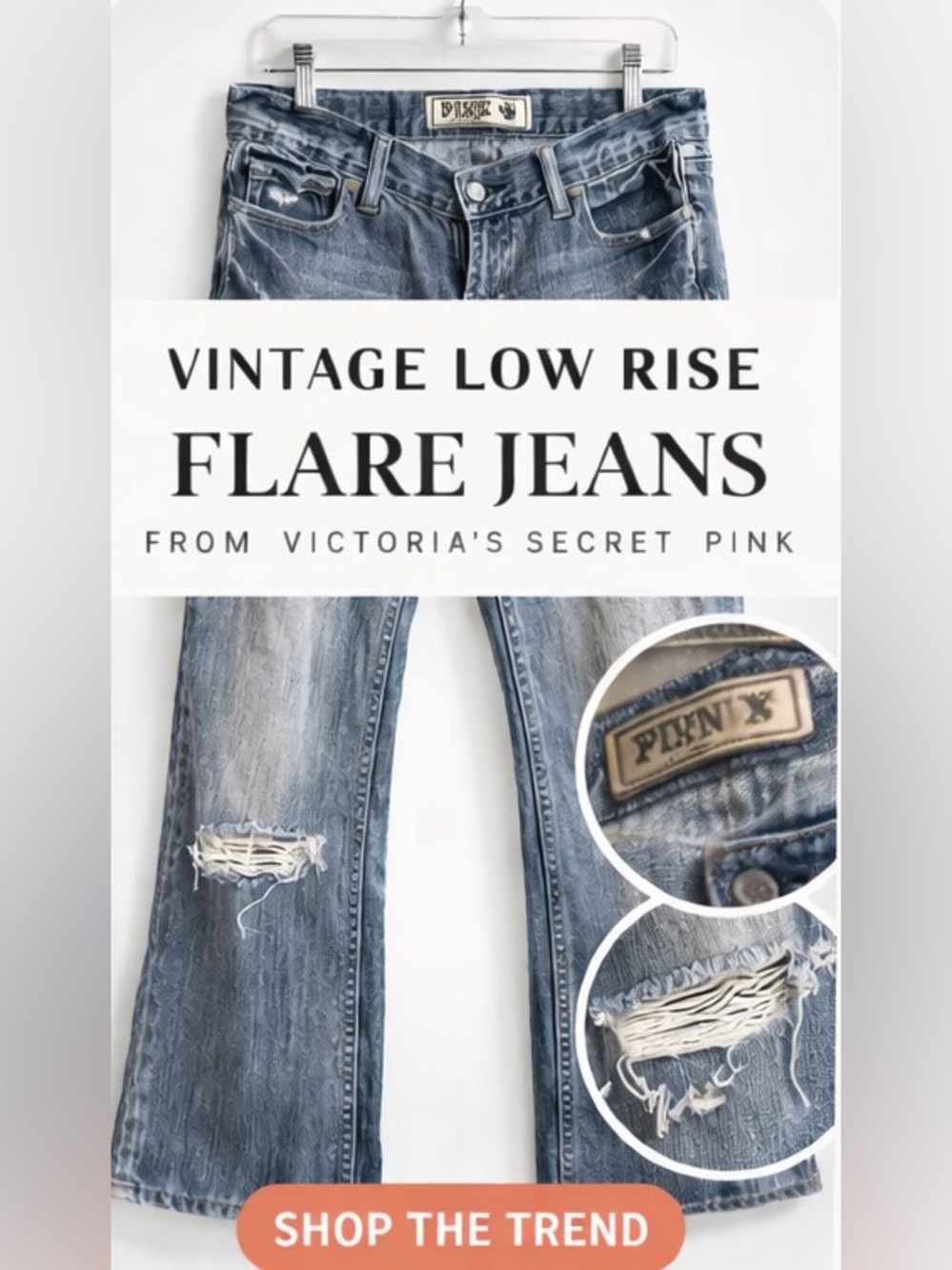 Victoria’s Secret PINK Y2K Low Rise Flare Jeans Distressed Wide Leg Vintage, 4 - Picture 8 of 13